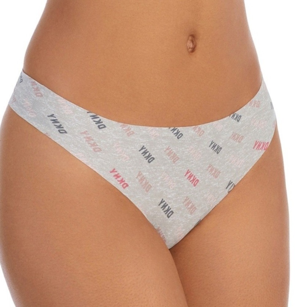DKNY Womens Litewear-Cut Anywear Logo Thong Grey Medium Seamless Underwear NWT